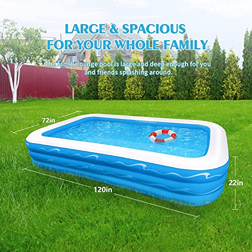 G-Ting Inflatable Pool, 120" X 72" X 22" Full-Sized Family Inflatable Swimming Pool, Kiddie Blow Up Swimming Pool For Adults, Kids, Toddlers, Outdoor, Garden, Backyard (Above 3 Years Old) #TOP4