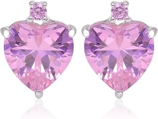 Avika Jewelry Created Pink Morganite Stud Earrings with Push Backs- 925 Sterling Silver Earrings- Cute Earrings for Womens- Daily Wear Earrings-Heart Shape Gemstone Earring- Pink Stone Earrings