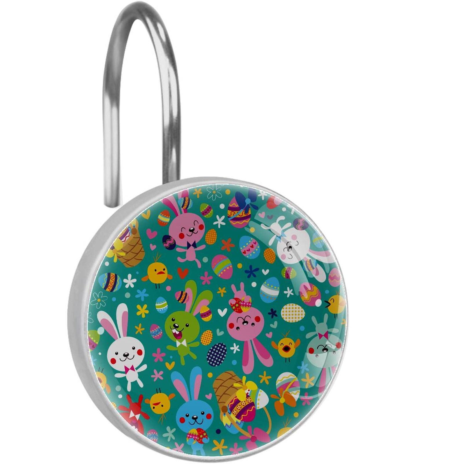 Crochets rideau de douche Pâques en verre : lot de 12 anneaux lapins