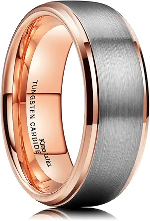 King Will Duo Unisex 5mm 6mm 7mm 8mm 18k Rose Gold Plated Tungsten Carbide Ring Two Tone Silver Wedding Band