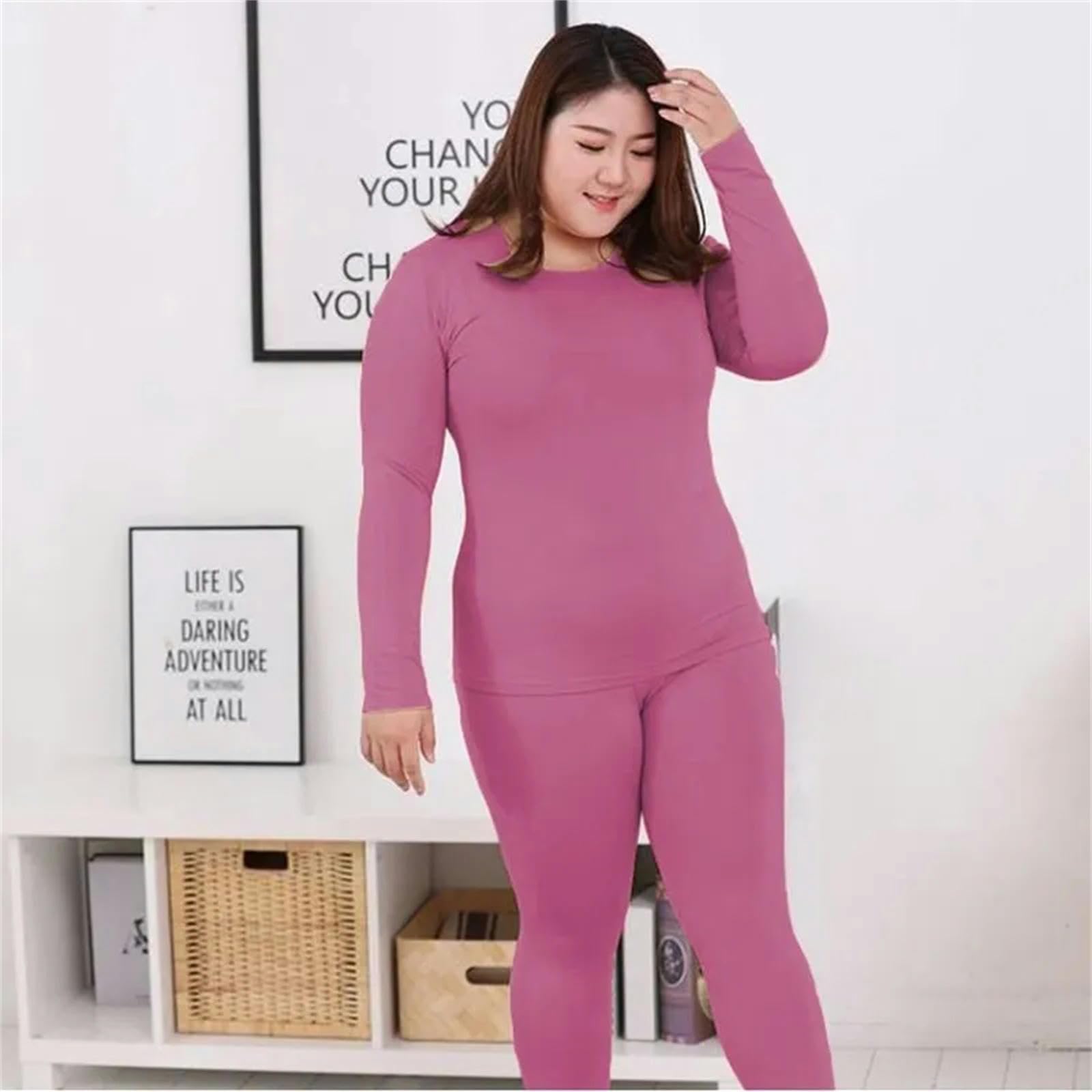 MdybF Conjuntos Térmicos para Mujer Juego De Ropa Interior Térmica De Tamaño Grande-D-5Xl (7)