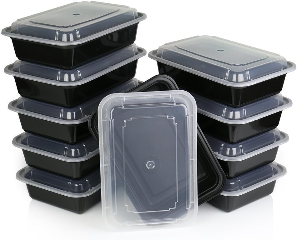 6-pack Microwavable Food Container with Lid Bento Box, Black,
