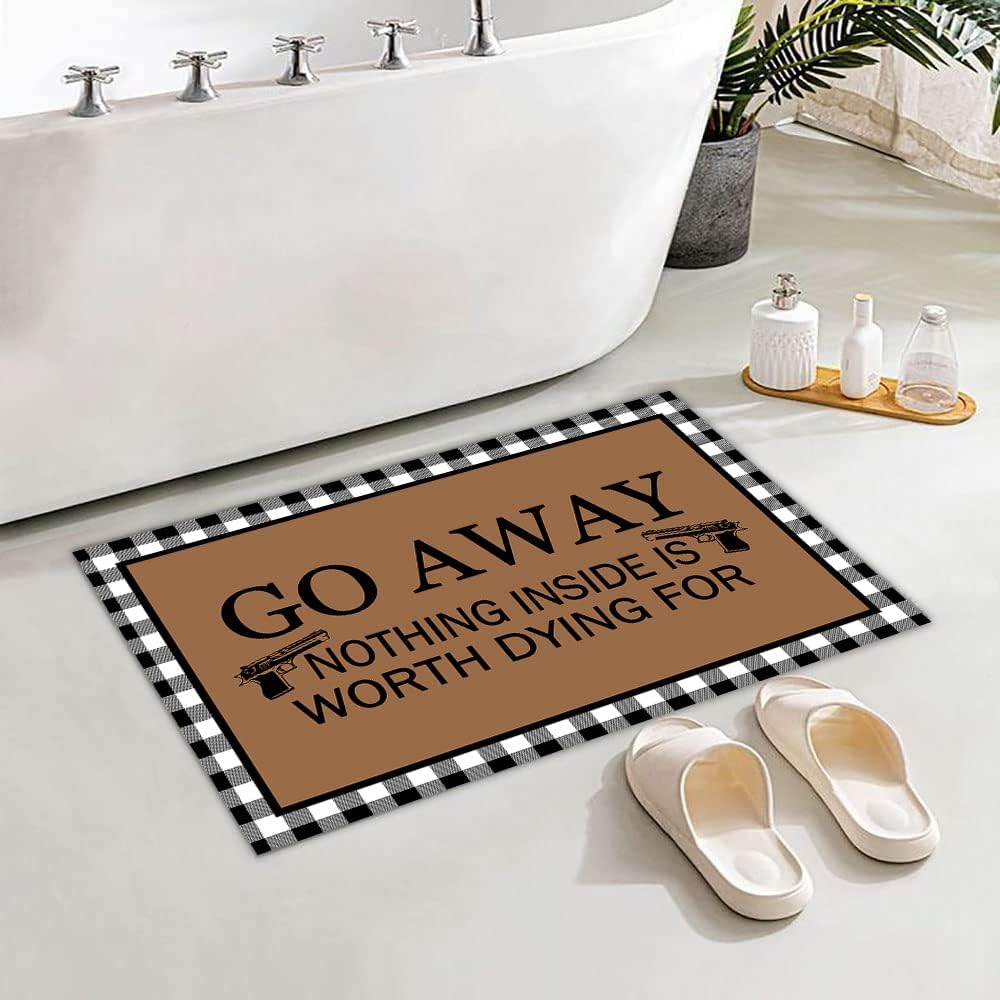 Welcome Funny Door Mat Nothing Inside is Worth Dying for Doormat - Go Away Door Mats for Front Door/Bathroom/Garden/Kitchen/Bedroom 23.6" x 15.7"