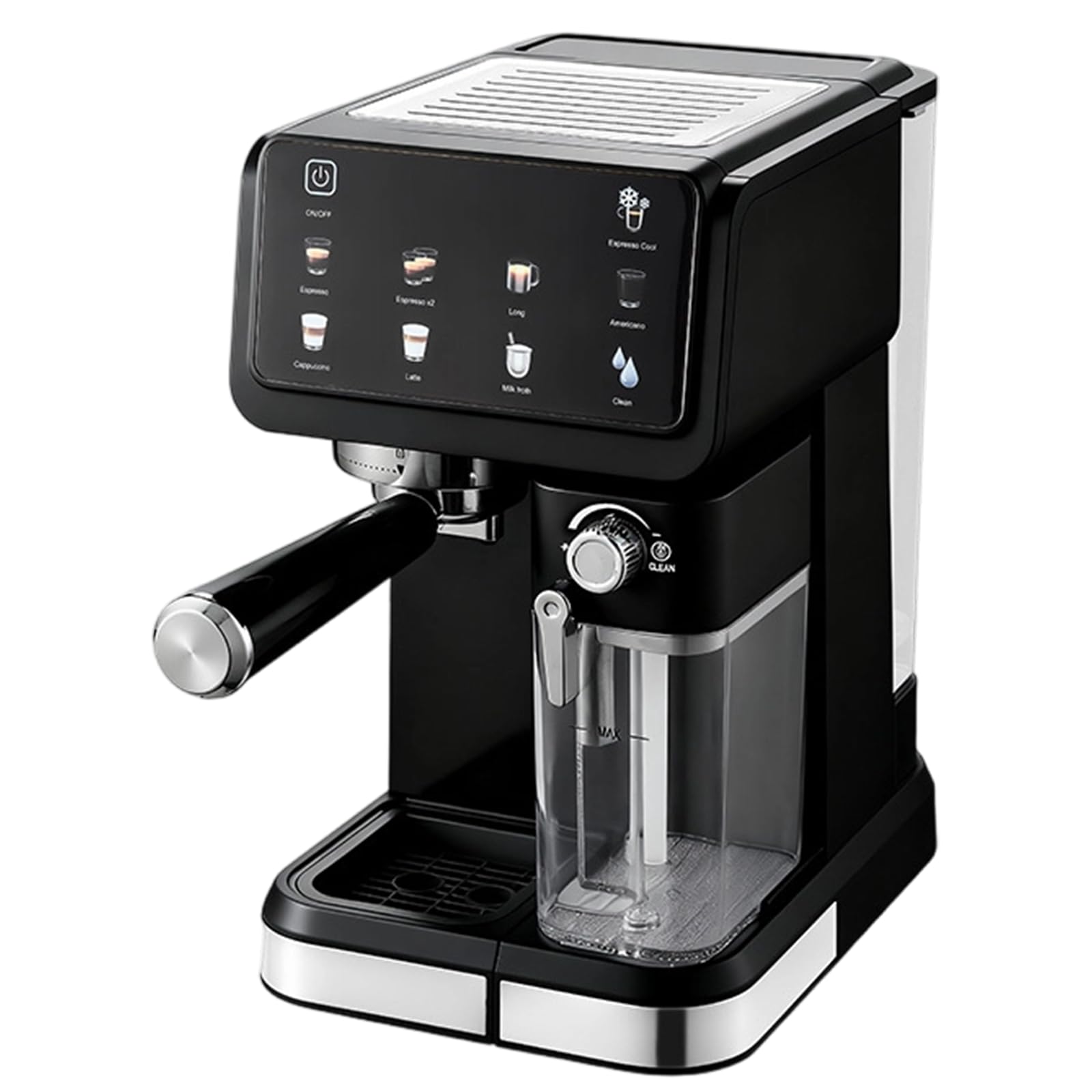 Xjymposium 1350w Coffee Maker, With Grinder And Milk Frother, 1.5l Water Tank, 6 Preset Modes For Cappuccino Latte, Easy For Latte And Cappuccino Black