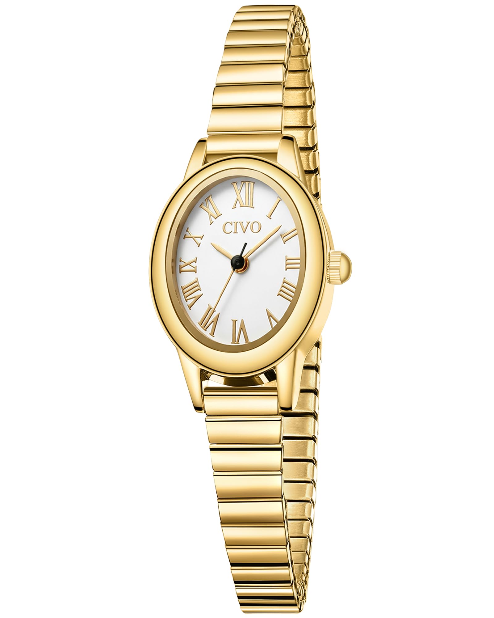 CIVO Vintage Armbanduhr Damen Klein: Oval Gehäuse Römisches Zifferblatt | Zarte Elegante Damenuhr mit Elastisches Armband Edelstahl Analog - Geschenk für Frauen Jahrestage Weihnachten 2 Größen (M/L)
