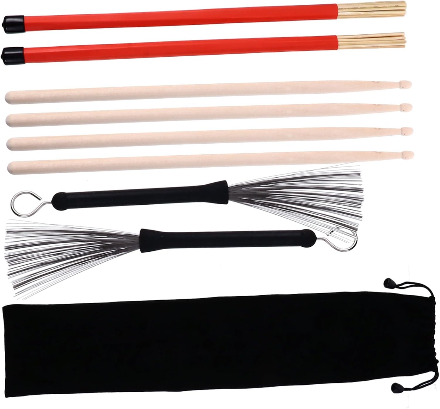 Vaguelly 1 Set Drum Brush and Stick Drumsticks Steel Wire Brushes Comfortable Grip for Jazz and Low Volume Performance Includes Storage Bag