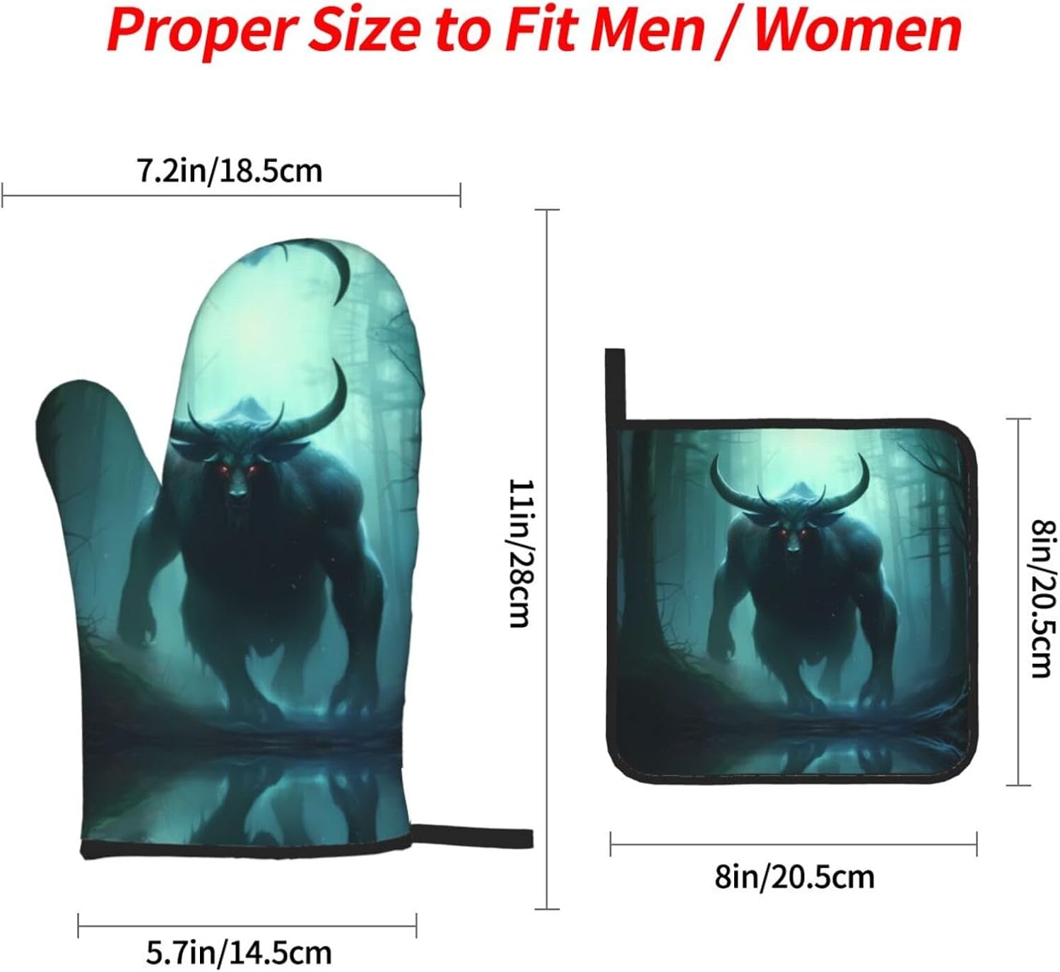 Cow Horned Beast Prints Kitchen Covers: Waterproof Oven Layers for Safe Cooking & Easy Cleanup - 4 Piece Heat Protection Set