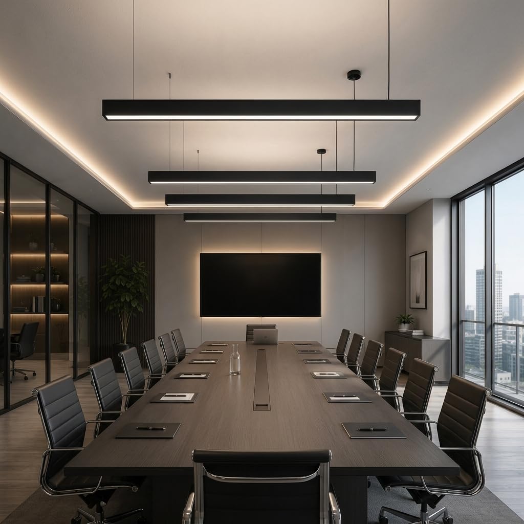 Lampadario a Sospensione LED Lineare 120 cm Nero Moderno Minimal | Per Ufficio e Cucina, Design Orizzontale, Plafoniera Lineare, Soggiorno, Stile Minimal