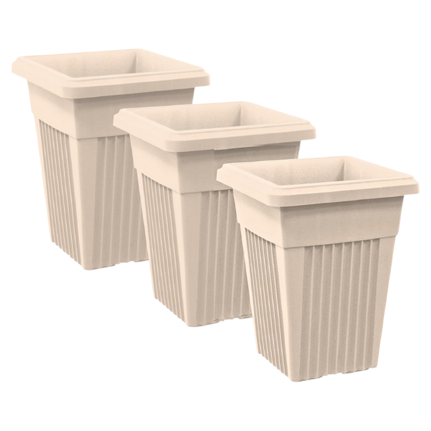 Khanary 40cm Sovereign Pillar Upright Tall Planters –Modern Square Flower Pot Garden, Patio, Front Door, decks, doorways, balconies, or offices (40cm Planter-Taupe, 3x 40cm Planter)