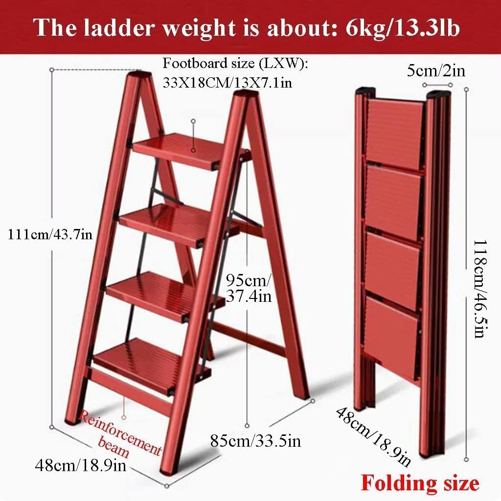 Step Ladder 4-Step Ladders Creative A-frame Aluminum Folding Ladder with Balance Bar Easy Step Ladders Family Small Folding Ladder Telescopic Ladder(Color:Svart)