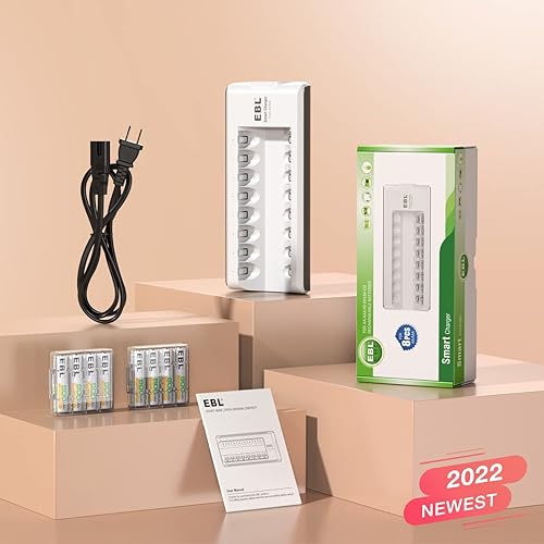 Miniatura 9 de EBL - Baterías recargables AAA con cargador, paquete de 8 baterías triple A, batería recargable NiMH de 800 mAh con cargador de batería inteligente