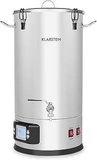 Klarstein Maischfest caldera - Maquina Cerveza artesanal, Fabrica y Fermentadores de cerveza, Lote 5 piezas, Cubo para filtrar, Refrigerante, LCD, Grifo, Acero 304, 2 niveles 1500/3000W, 30L, Gris
