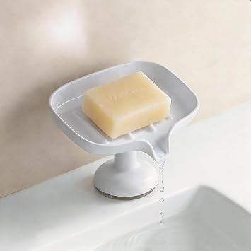 PAVSTINE Strong Suction Cup Soap Dish with Drain White 15 Degree Slope ABS Material Soap Dish Shower Soap Dishes for Bathroom Sink Kitchen Countertop