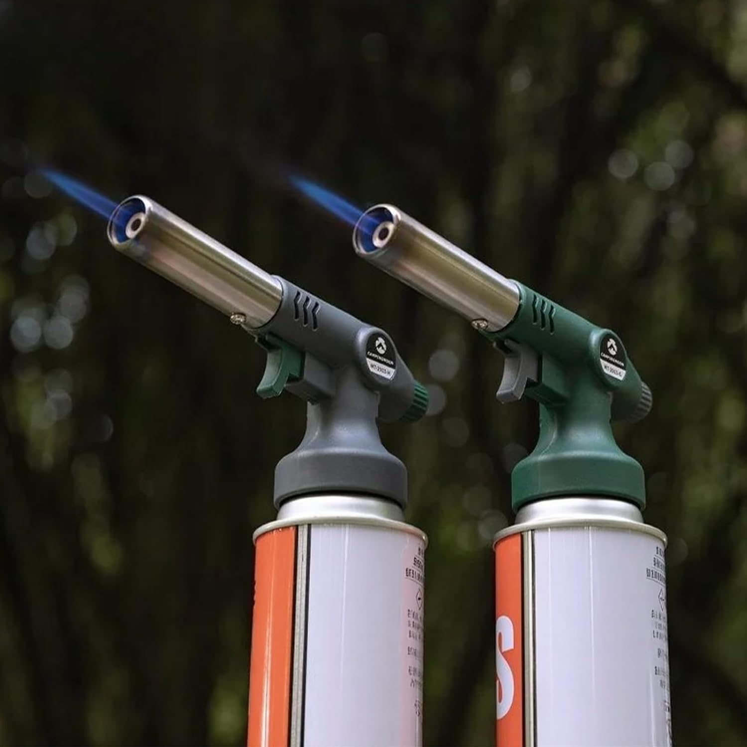 Campingmoon Culinary Torch, Kitchen Blow Torch with Adjustable Flame, High Power Butane Torch for Cooking, Creme Brulee & BBQ - 1300°C Refillable Blue Flame Gun (Butane Not Included)(Grey)