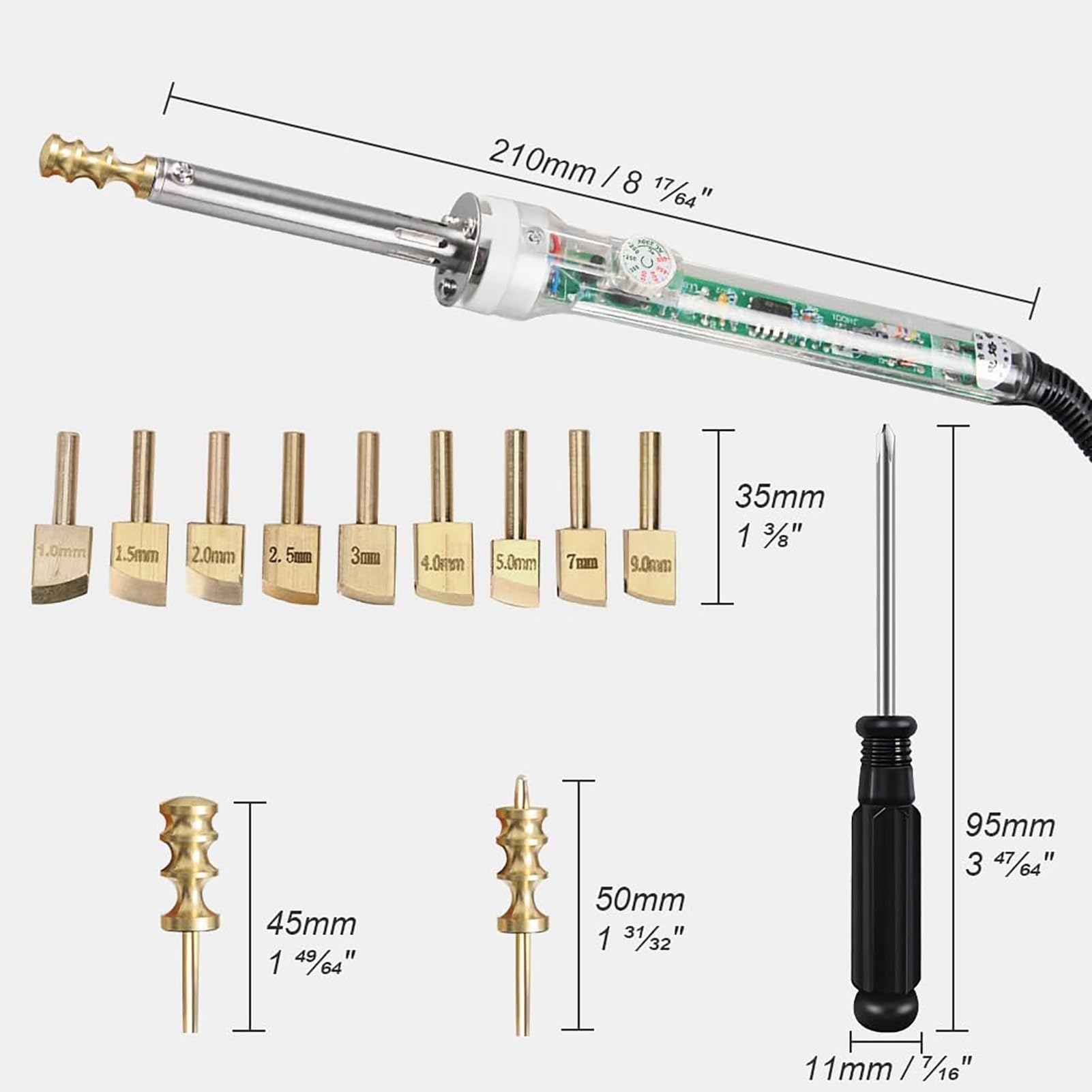 Máquina para Hacer Pliegues de Bordes de Cuero, Calentador de Sellado y Estampado, Herramienta eléctrica para ranurar Bordes de Cuero con 11 Puntas de latón, Temperatura Ajustable