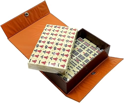 Mini Mahjong 144 azulejos chinos Mahjong con 2 dados caja de cuero portátil de viaje mahjong viajes entretenimiento Mahjong para adultos, familias y