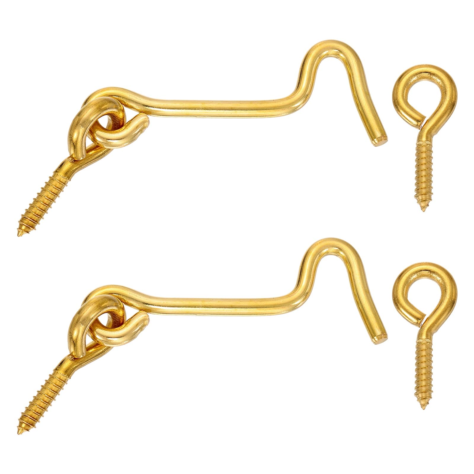 sourcing map 2Pcs Swivel Cabin Hook and Eye Latch, 3" Solid Brass Door and Window Locks Eye Latch Hook with Mounting Screws for Wood Window Closet Cabinet, Brass