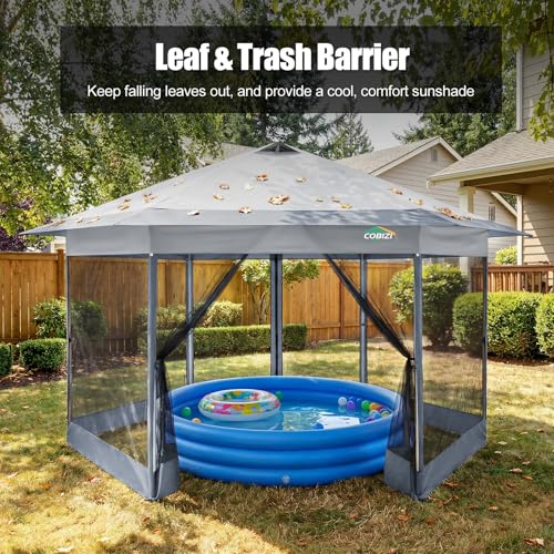 Image of COBIZI 16x16 Pop Up Gazebo Tent with Mosquito Netting, Gazebos on Clearance, Hexagonal Outdoor Canopy Shelter, Patented Center Lock 6-Sided Portable Gazebos, Pop Up Canopy Tent for Backyard, White