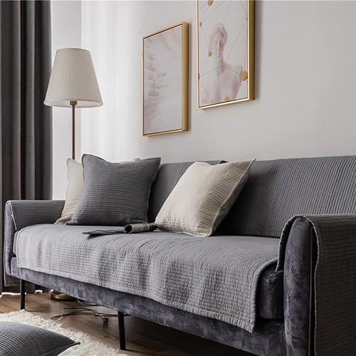 Miniatura 2 de vctops Funda de algodón a rayas sólidas para sofá, antideslizante, acolchada, lavable, protector de muebles suave para mascotas, niños, perros