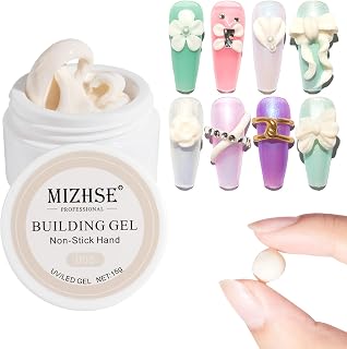 MIZHSE Solid Builder Gel, Milky White Sculpting Gel for Nail, Non-Sticky Hand 3D Nail Art Building Carving Modeling Hard Nail Extension Soak Off Nail Art Salon Manicure Home 15g