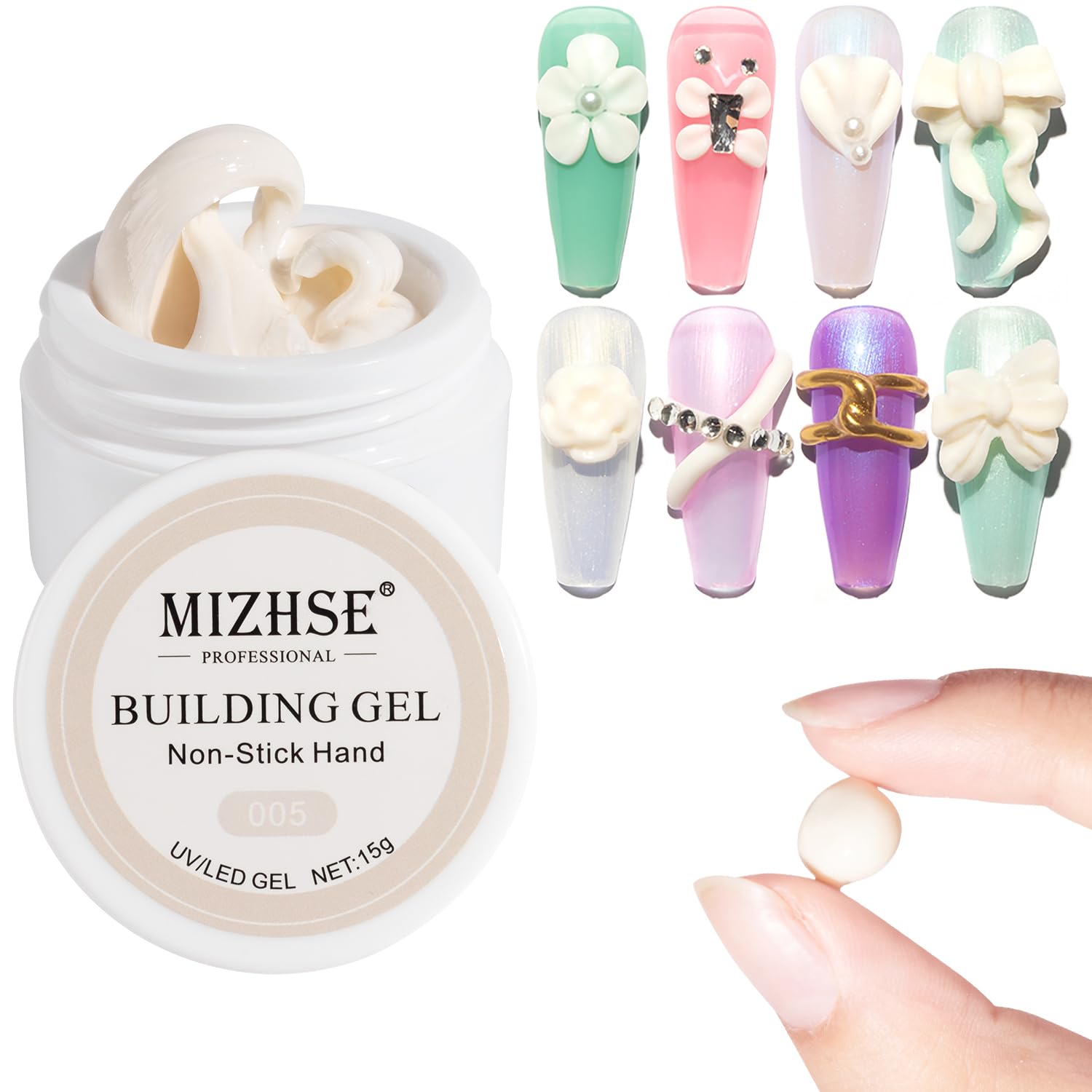 MIZHSE Solid Builder Gel, Milky White Sculpting Gel for Nail, Non-Sticky Hand 3D Nail Art Building Carving Modeling Hard Nail Extension Soak Off Nail Art Salon Manicure Home 15g