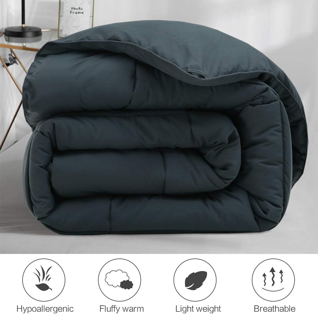 Balichun Comforter Queen Size All Season Reversible Down Alternative Dark Grey Duvet Insert with Corner Tabs - Quality Winter Warm Soft Comforter (Dark Grey,Queen,88"x88")