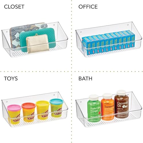 Miniatura 5 de mDesign Bandeja organizadora de almacenamiento de plástico para el hogar con cinta autoadhesiva, estante colgante para paredespuertas en la entrada,