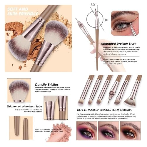 KUORYZAL Brown Makeup Brushes Set Professional 47Pcs Premium Synthetic for Foundation Concealer Blush Eyeshadow Powder Contour Makeup Brush Kit Face Eye Make up Brushes & Tools — view 3