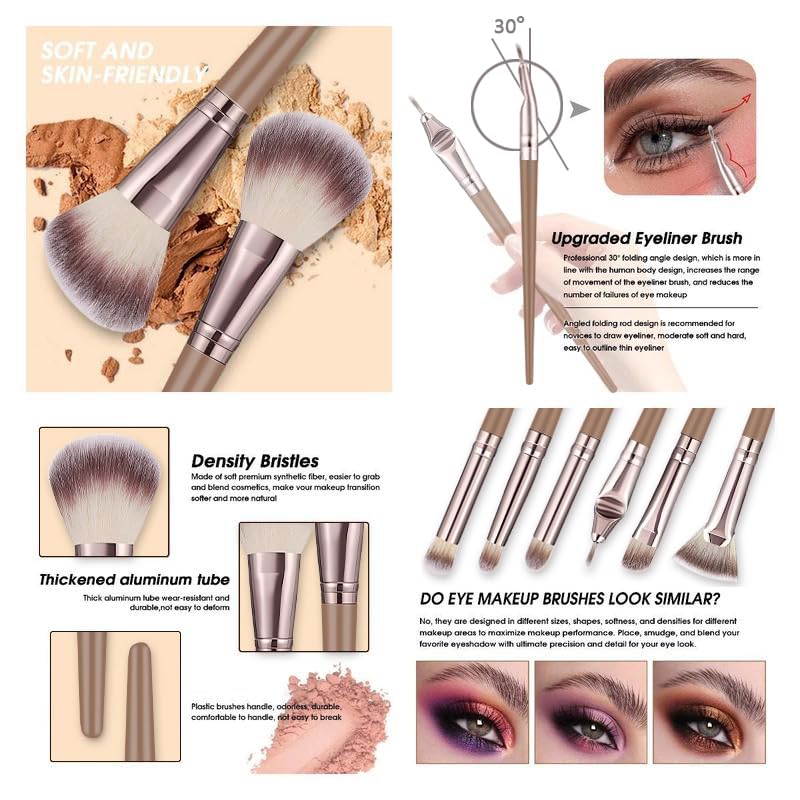 HGHDBT 55Pcs Brown Makeup Brushes Set Professional Makeup Kit Multi-functional Makeup Tool Set with Case Facial Makeup Accessories, Foundation Makeup Brush Kit Eye and Face Make up Brushes & Tools - Image 4