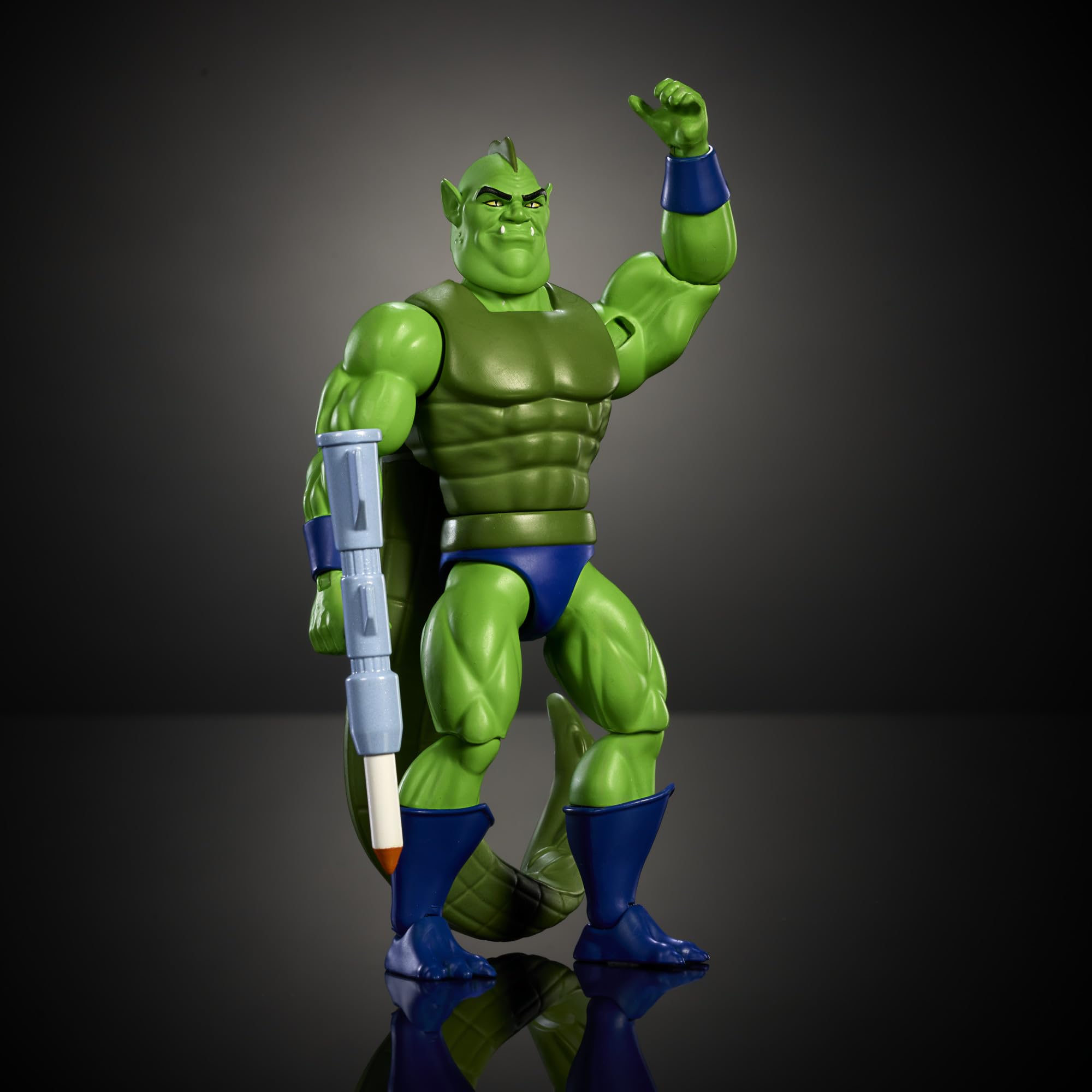 Masters of the Universe Origins - Whiplash Cartoon Collection, action figure cattivo con coda dalla serie MOTU anni '80 con lanciarazzi incluso, giocattolo da collezione, 6+ anni, JBM95