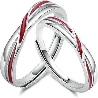 赤い糸 ペアリング カップルリング レディース メンズ 恋人 指輪 フリーサイズ シルバー シンプル おしゃれ人気 ステンレス サイズ調整可能 クリスマス お揃い 記念日 おそろい プレゼント ギフト [並行輸入品]