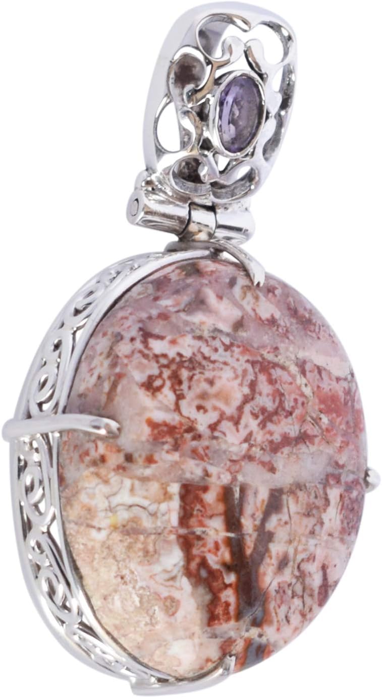 Very Beautiful Natural Rosetta Jasper Gemstone Pendant, 925 Solid Sterling Silver, Handmade, Women's Jewellery -3357, Sterling Silver