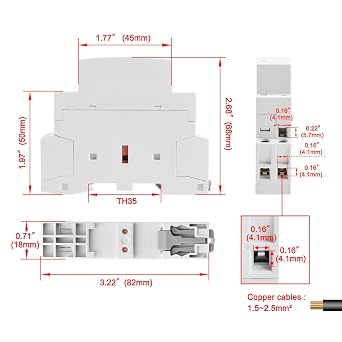 Heschen Household AC Contactor, CT1-25, 2 Pole, Two Normally Open, DC 24V Coil Voltage, 35mm DIN Rail Mount, White, Solenoid Actuator, Automatic Operation