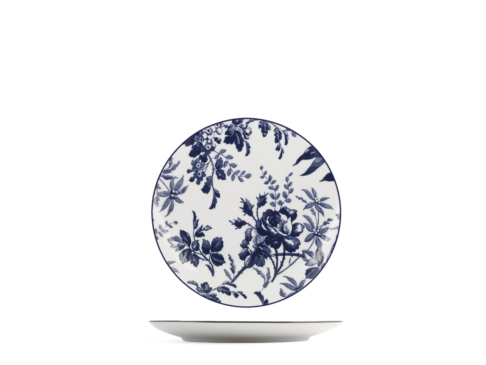H&H Set 6 Piatti Frutta Catherine 19 cm – Porcellana Decorata Blu Stile Floreale Inglese, Piattini Dessert, Lavastoviglie e Microonde