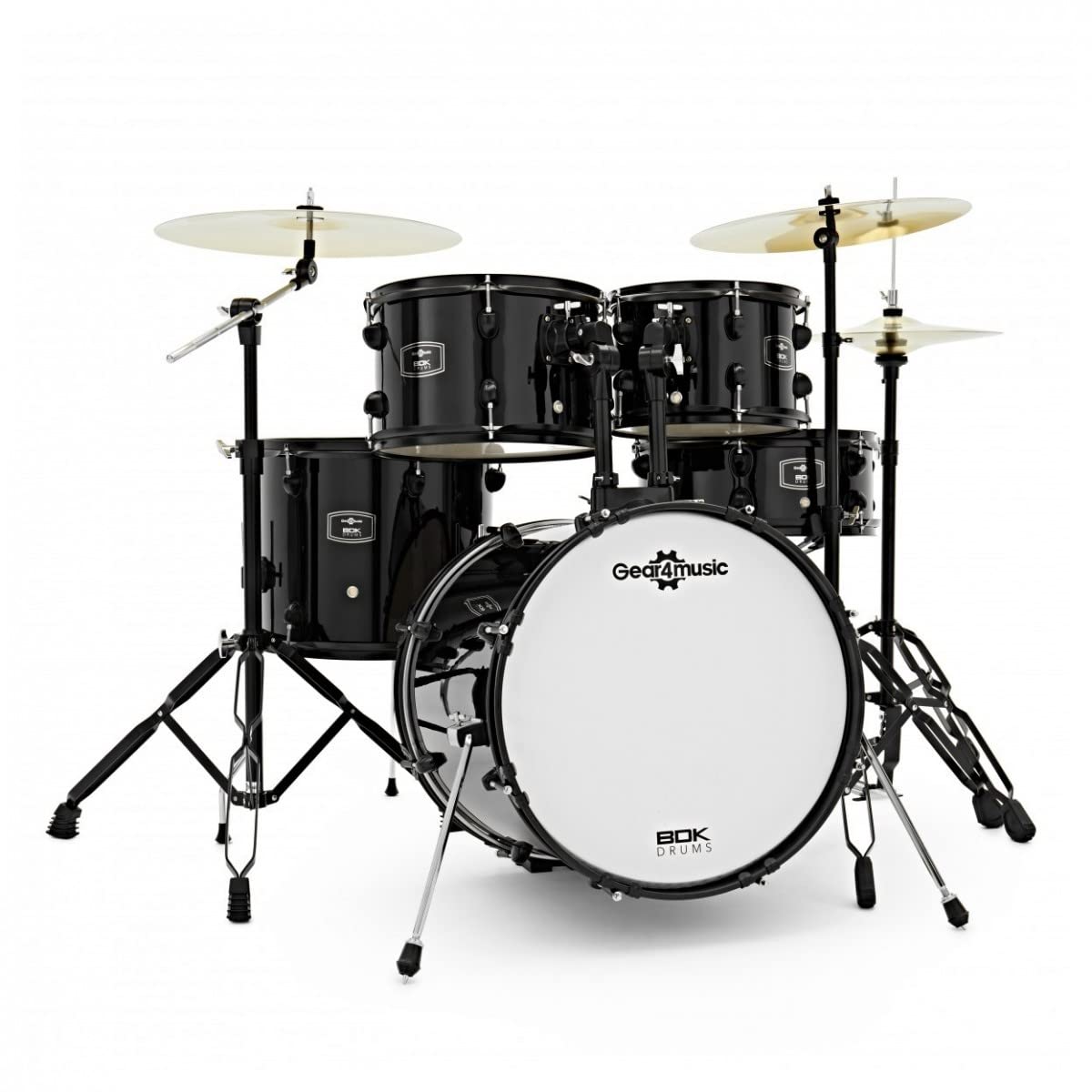 Black Acoustic Jazz Drum Kit Full Size Complete Drum Set with Sticks and Stool BDK18by Gear4music