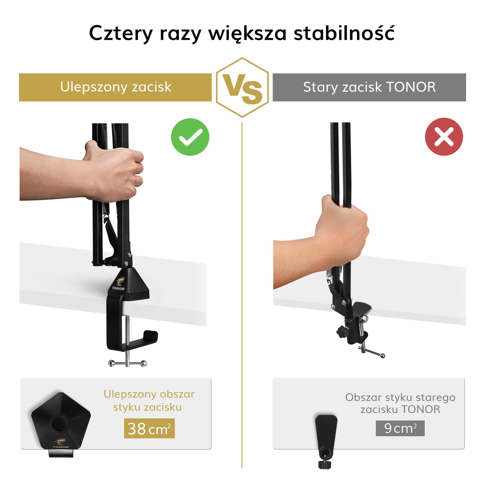 TONOR Standardowy Regulowany Statyw Mikrofonowy, Adapter 3/8' do 5/8', Zacisk Mikrofonowy, Ulepszony Zacisk Zasilania, Odpowiedni do Większości Mikrofonów T20