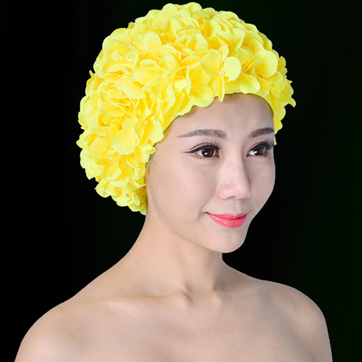 WINOMO 3D Flower Petal Swimming Hat Ladies Classic Retro Swim Cap Size Adults Women Ear Protection Bathing Super Elastic Shower Surfing Water Sports Swim Cap Floral Swimming Cap Wetsuit Cap - Image 2