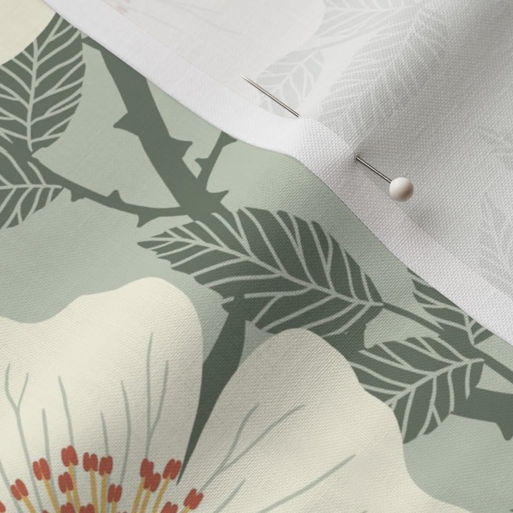 Spoonflower Fabric - Wild Roses Sage Green Vintage Floral Jade Neutral Printed on Petal Signature Cotton Fabric Fat Quarter - Sewing Quilting Apparel Crafts Decor