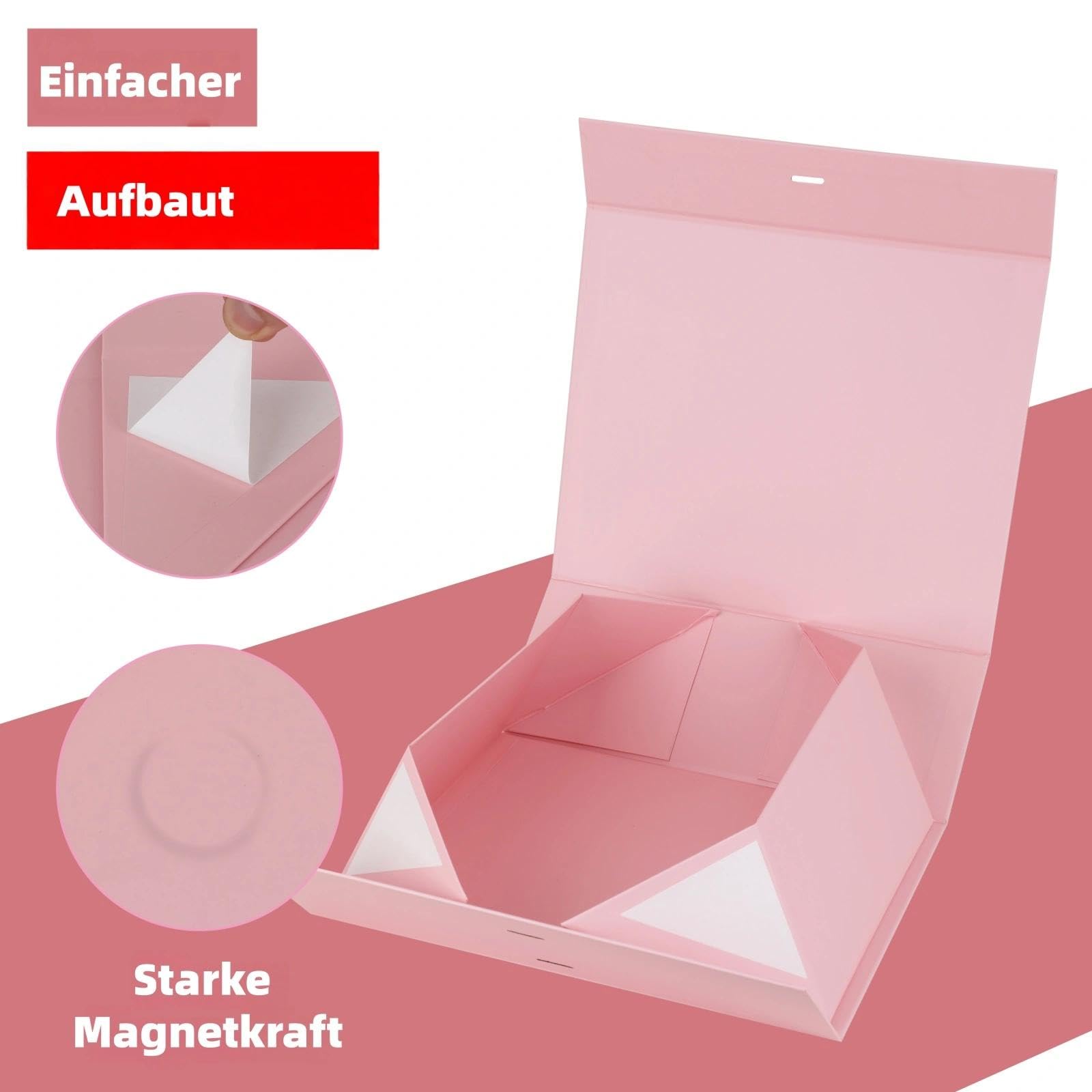 Rosa Geschenkbox groß 48.5 x 40.5 x 15.3 cm Geschenkbox mit Deckel 3 Stück | Magnetische extra groß, Inkl. Schleife, Inkl. Raffia & Grußkarte, Ideal für Hochzeitskleid & Anzug