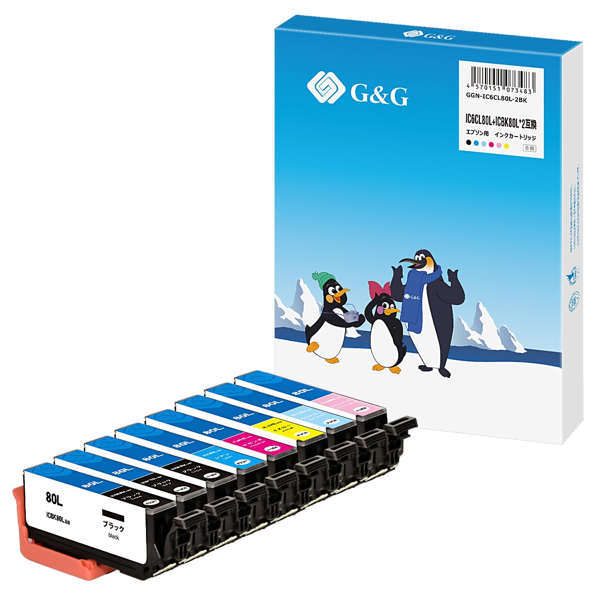 Amazon.co.jp: 【G&G】 IC6CL80L+2BK 6色セット+黒2個 残量表示対応