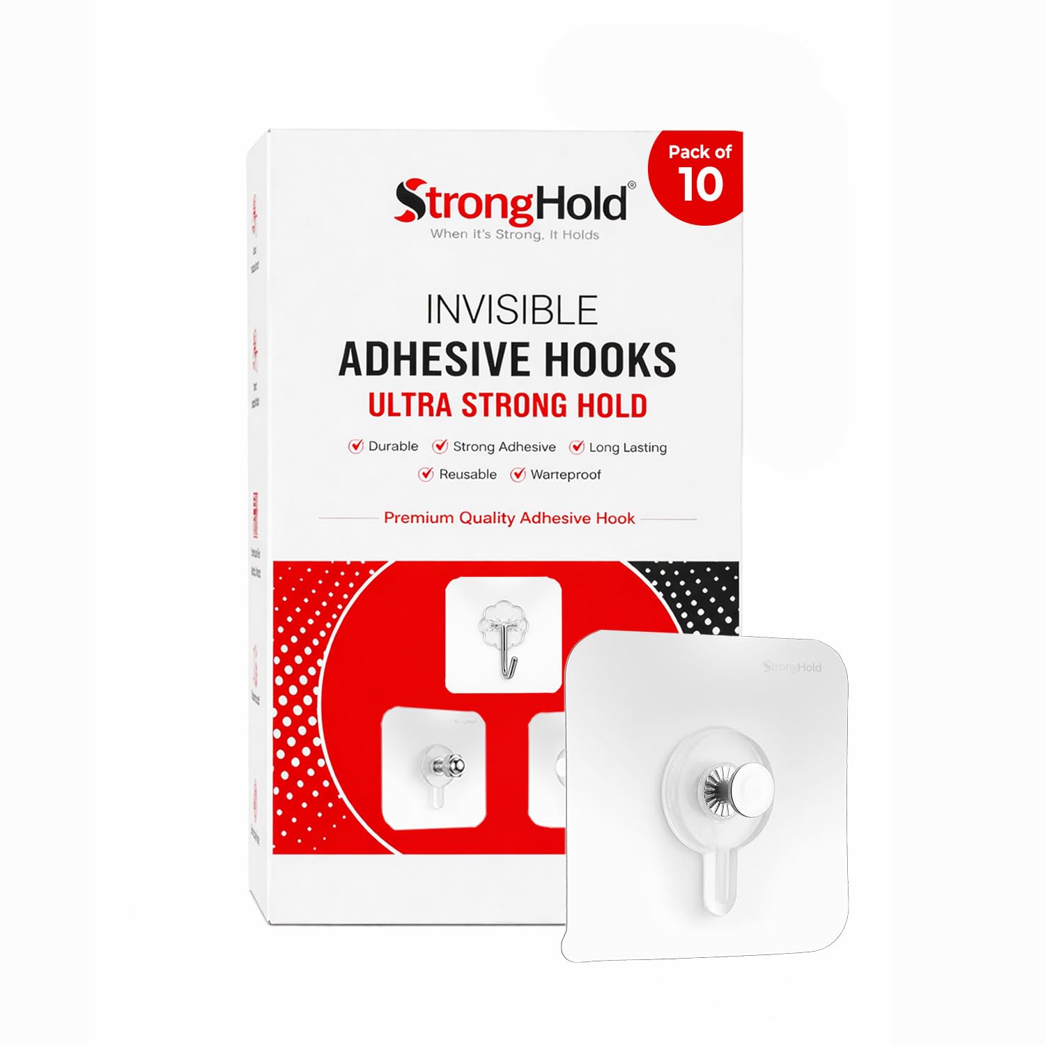 StrongHold Self Adhesive Photo Frame Hooks for Wall Without Drilling – 10 Pack Heavy Duty Transparent Wall Hanging Hooks, Nail Free Stainless Steel Hooks for Frames & Wall Decor-image-19