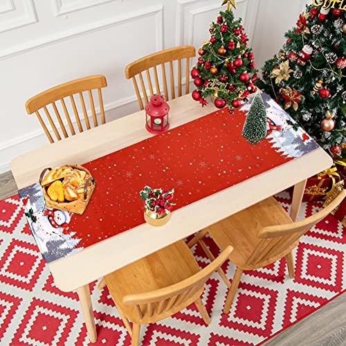 Snowman Merry Xmas Table Runner,Seasonal Winter Table,Xmas RunnerTable,Red Table RunnerIndoor Outdoor Home Party Dinner Holiday Kitchen Thanksgiving Xmas Decor,40 x 180 cm (2209JJL0014GRAM01SJE)