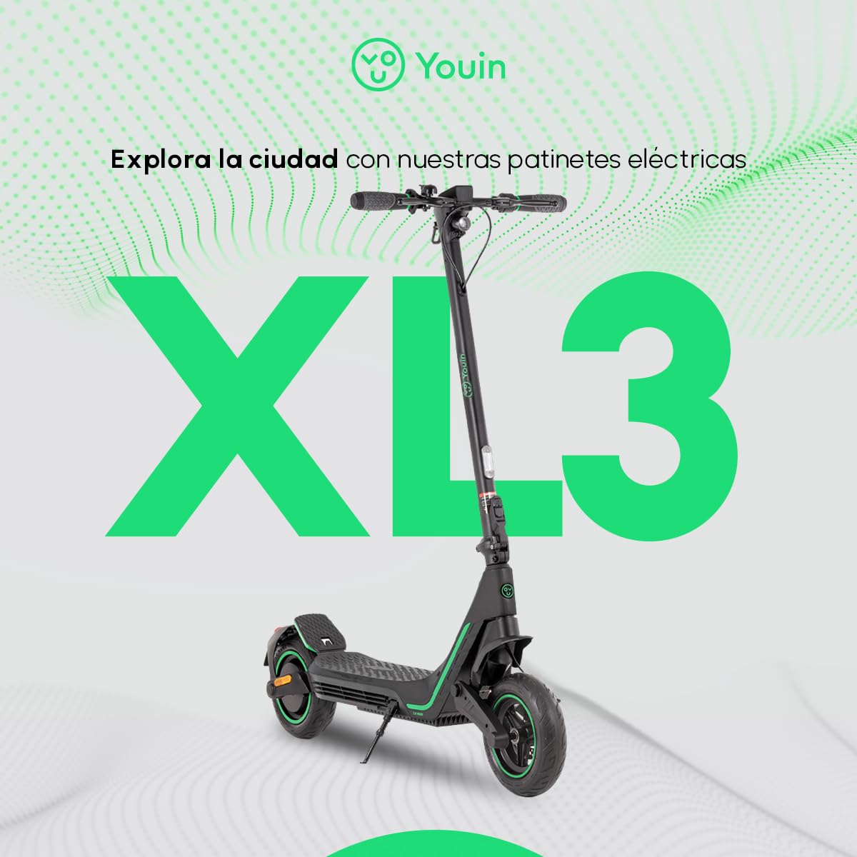 Youin Patinete Eléctrico XL3 - Potencia 800W - Velocidad 25 km/h - Autonomía 45 km - Frenos de Disco - Batería 36V 600Wh - Ruedas 10 - Homologado DGT