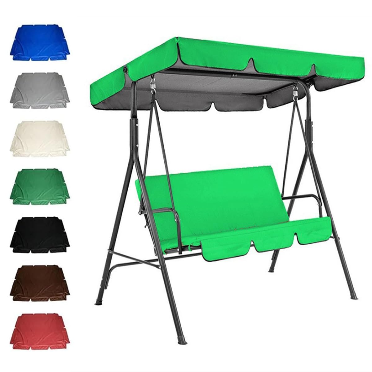Outdoor Swing Canopy Replacement 2/3 Seater Universal Patio Swing Cover, Waterproof Patio Hammock Canopy Top Cover for Patio Garden(Green,190x132x15cm)