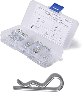 Wmzjnljy 100pcs Cotter Pins Assortment Kit, R Clips Retaining Pins, 6 Sizes Carbon Steel Cotter Pin for Tractor, Truck, Tillage Machine, R Clips Retaining Pins(M05-1)