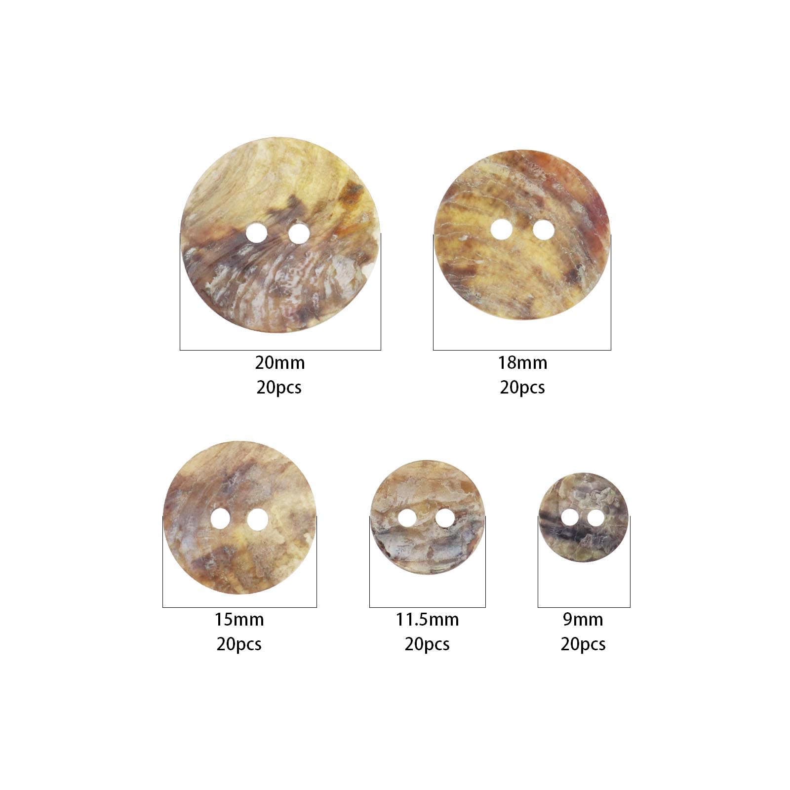 ECSiNG 100Pcs 5 Sizes Pearly Buttons Natural Shell Round Buttons 2-Hole Sewing Craft Seashell Buttons Include 9mm 11.5mm 15mm 18mm 20mm for DIY Sewing Crafts Clothes - Image 4