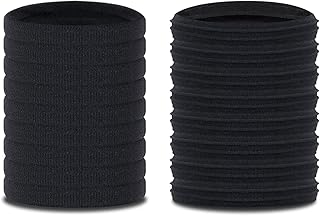 20 Pcs Large Black Seamless Soft Hair Ties Band for Thick heavy and Curly Hair ,Elastic Ponytail Holders,No Crease Damage for Thick Hair.