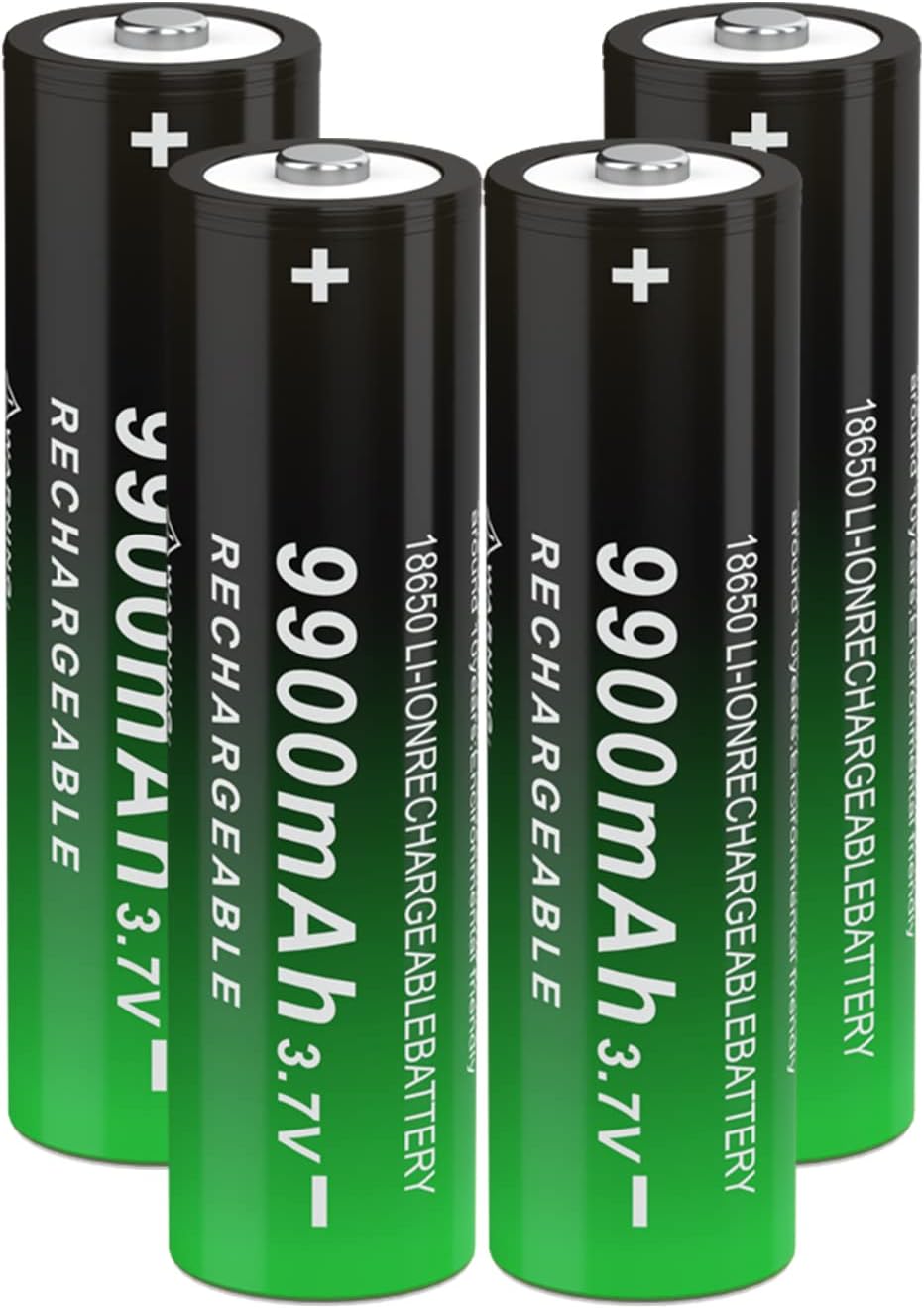 Button Top 18650 Rechargeable Battery 9900mAh High Capacity 3.7 Volt Rechargeable Battery for Headlamp, Flashlight 241018 (Button Top, 4 Pack)