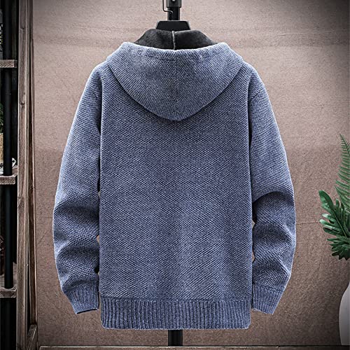 Mens Full Zip Up Hooded Knit Cardigan Lightweight Casual Regular Fit Jacket Long Sleeve Sports Sweater With Pocket (Blue,Medium)