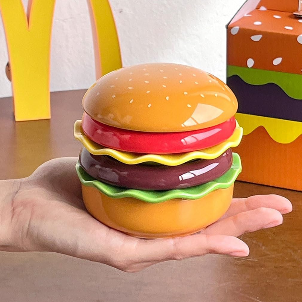 Hamburger-Teller-Set aus Keramik, stapelbar, Burger-Design, Teller mit Schüssel, Untertasse und Deckel für Dessert, Snack, Party und Heimdekoration, lustiges Geschirr für Unterhaltung